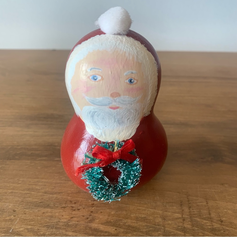Vintage Christmas Collectible Folk Art Hand-Painted Santa Gourd Decor